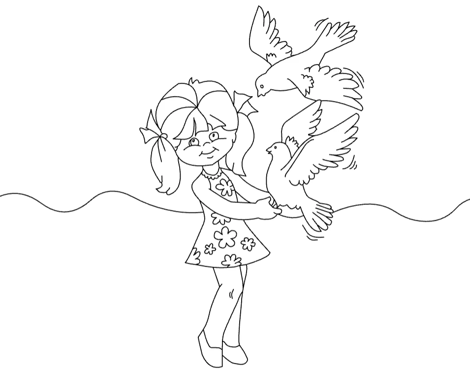 Vymalovánka dievča s holubmi